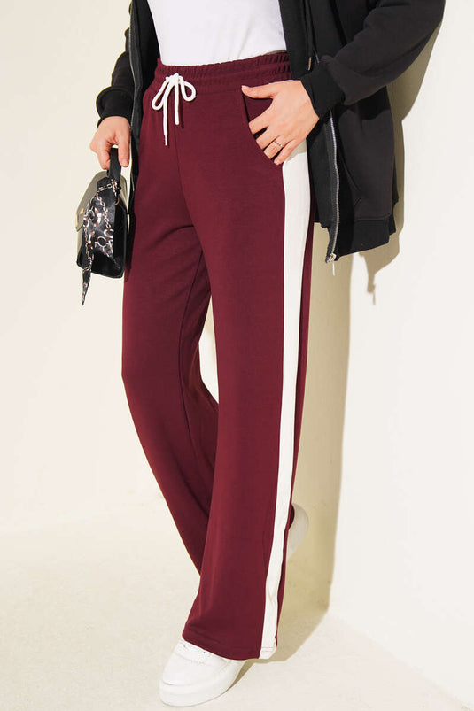Loyşa Şerit Detaylı Pantolon Bordo