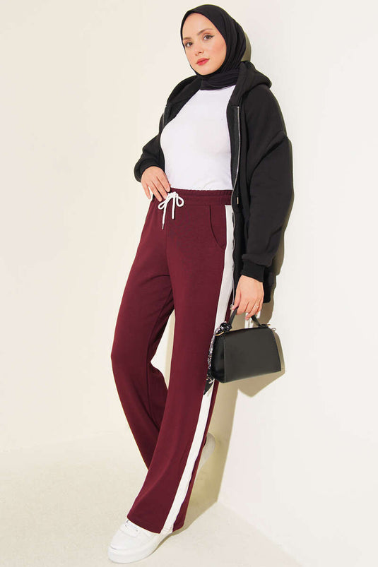 Loyşa Şerit Detaylı Pantolon Bordo