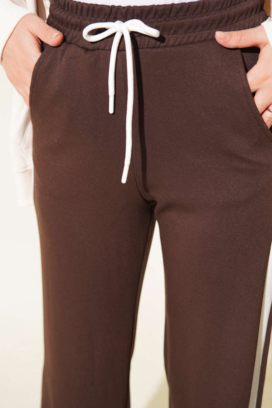 Loyşa Şerit Detaylı Pantolon Kahve