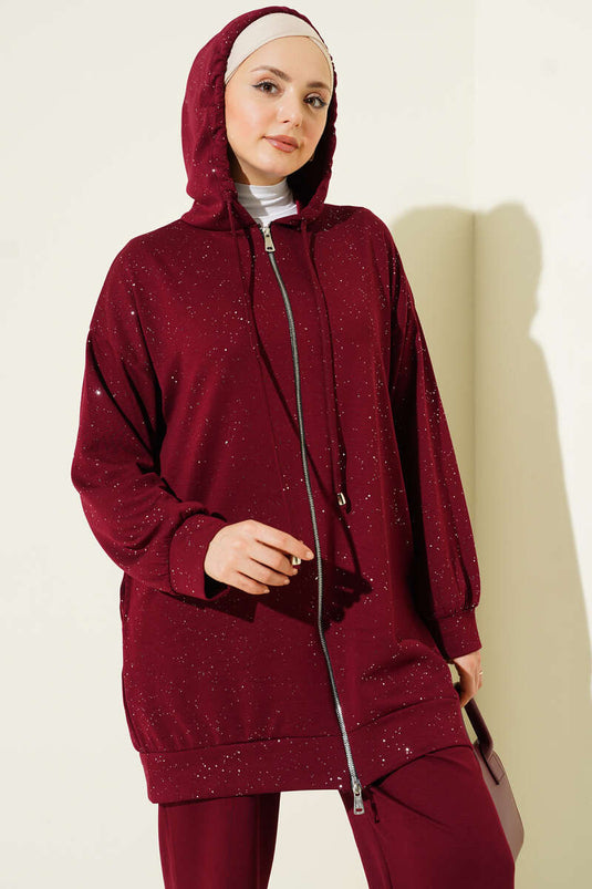 Ensemble double à capuche avec détails en maille Loyşa Bordeaux