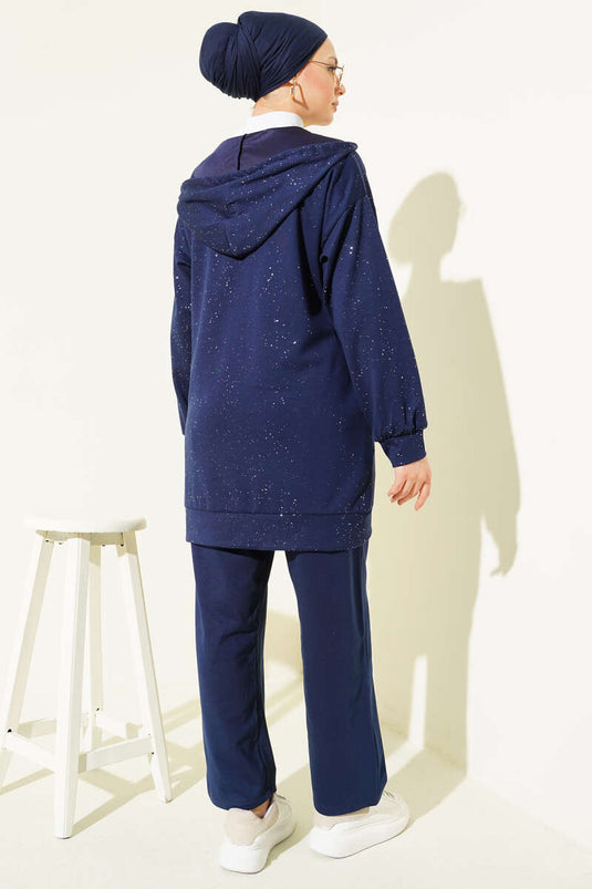 Loyşa Sim Detaylı Kapüşonlu İkili Takım Lacivert