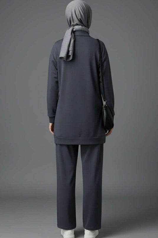 Loyşa Taşlı Fermuarlı İkili Takım Füme