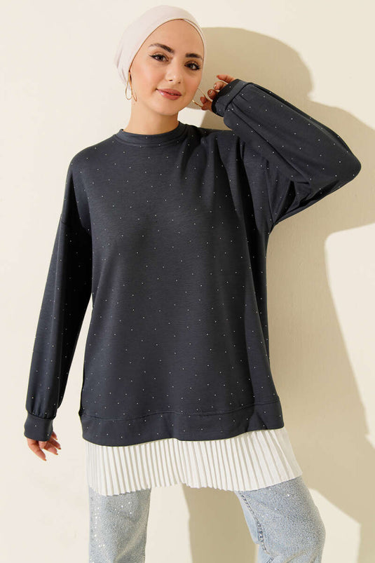 Loyşa Stone Pleated Tunic Smoke Color