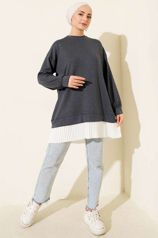 Loyşa Stone Pleated Tunic Smoke Color