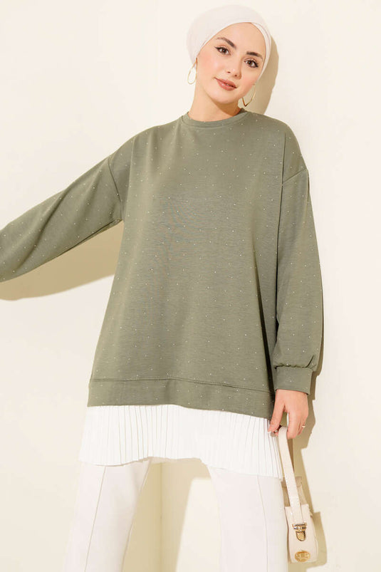 Loyşa Stone Pleated Tunic Khaki