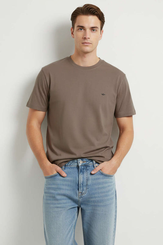 T-shirt homme à col Loyşa avec logo, couleur café