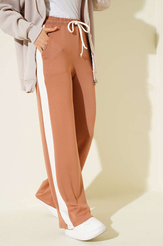 Loyşa Yan Şeritli Bel Lastikli Pantolon Camel