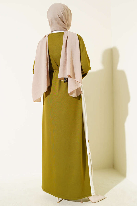 Loyşa Yan Şeritli Elbise Yağ Yeşili