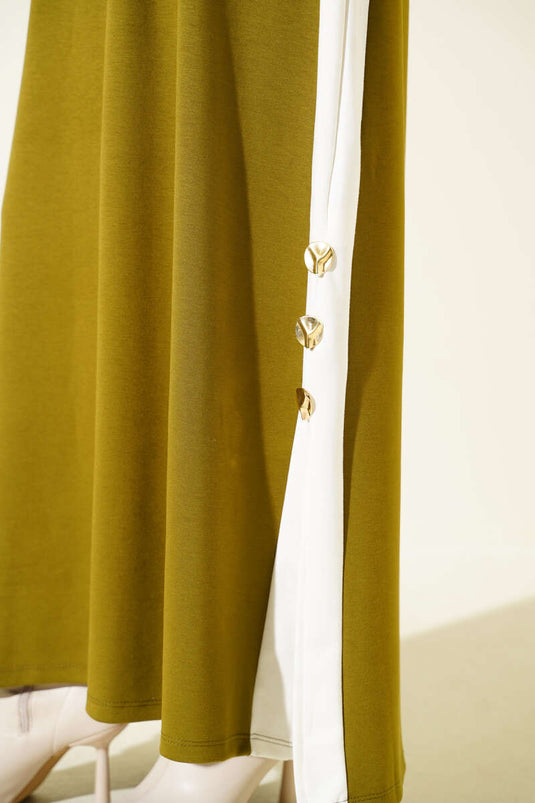 Loyşa Yan Şeritli Elbise Yağ Yeşili