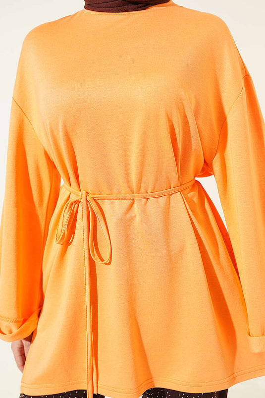 Tunique orange Loyşa avec fente latérale et ceinture