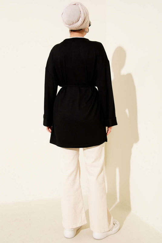 Loyşa Yan Yırtmaçlı Kuşaklı Tunik Siyah