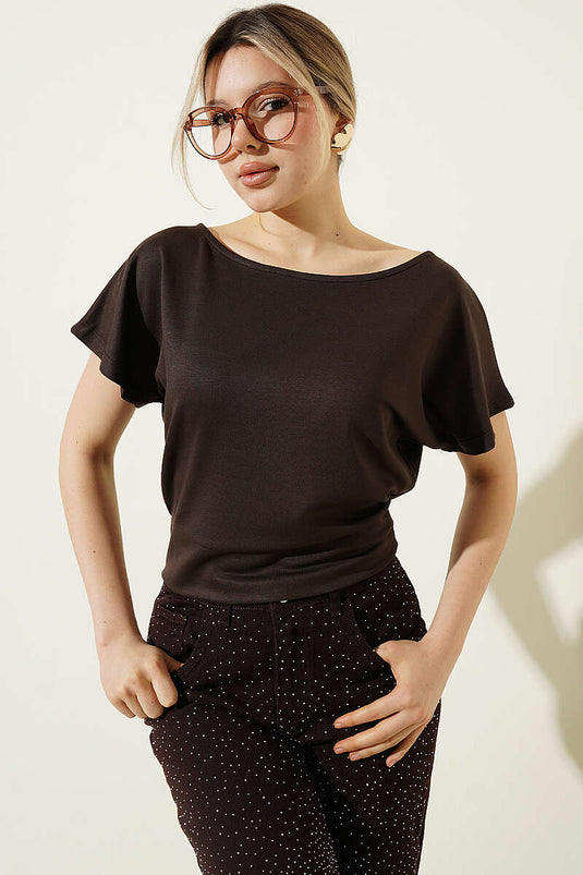 Blusa Loyşa a maniche a pipistrello color caffè
