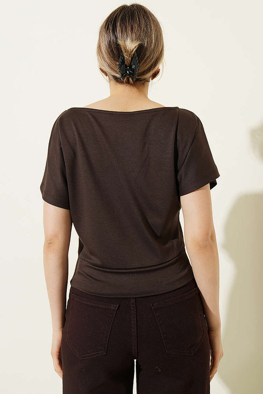 Blusa Loyşa a maniche a pipistrello color caffè