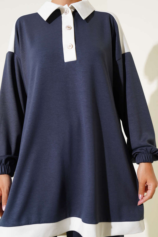 Loyşa Yarım Düğmeli Şerit Detaylı İkili Takım Füme