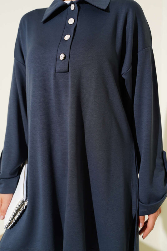 Loyşa Half Buttoned Tunic Two Piece Suit Smoke