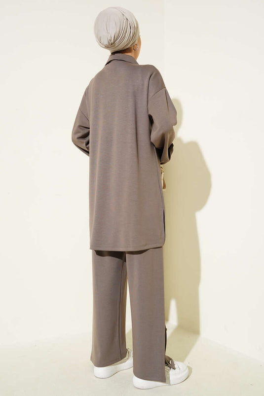 Loyşa Yarım Düğmeli Tunik İkili Takım Vizon