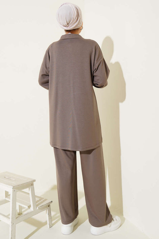 بدلة لويزا نصف سحاب من قطعتين من قماش المنك