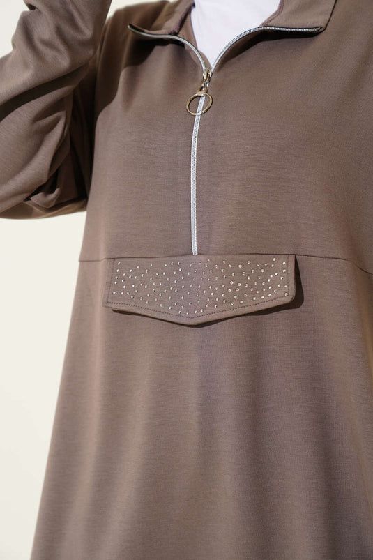 بدلة لويزا نصف سحاب من قطعتين من قماش المنك