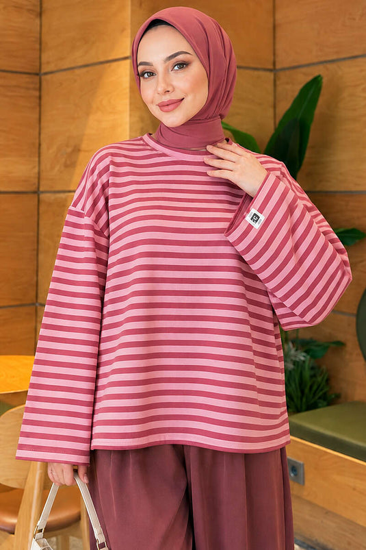 Loyşa Gestreiftes Tunika In Rose Beige