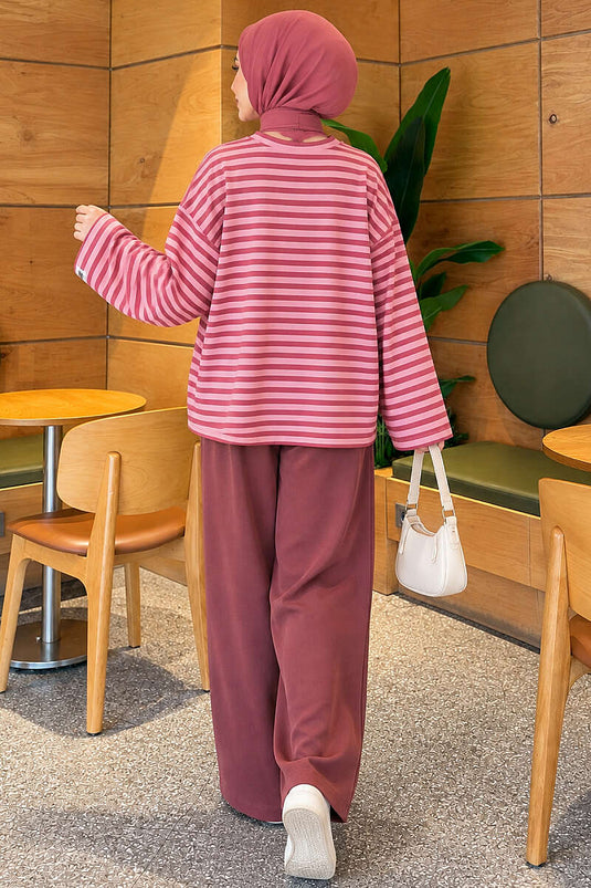 Loyşa Gestreiftes Tunika In Rose Beige