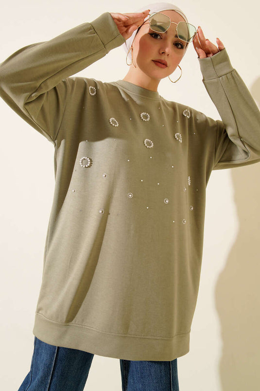 Loyşa Round Pearl Tunic, Almond Green
