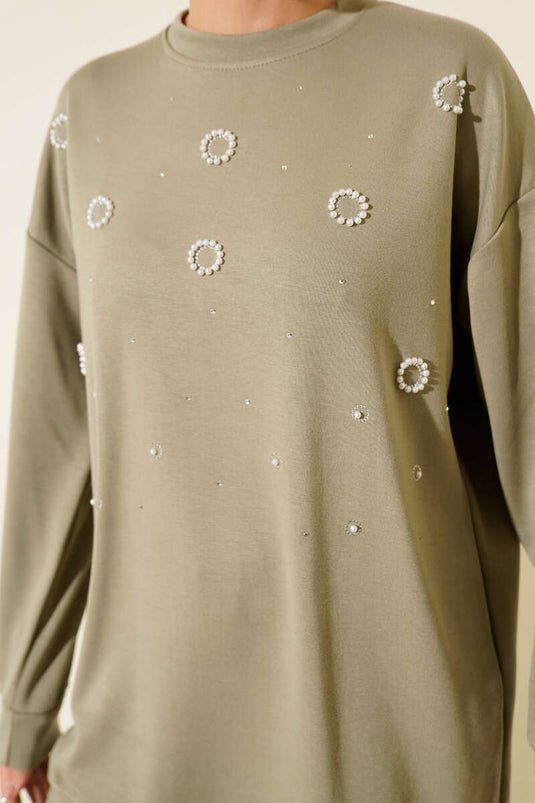 Loyşa Round Pearl Tunic, Almond Green
