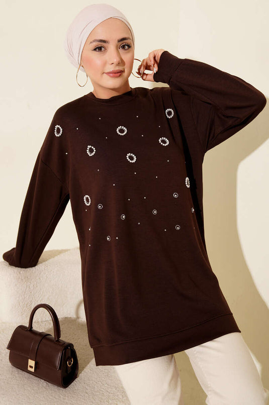 Loyşa Round Pearl Tunic Brown