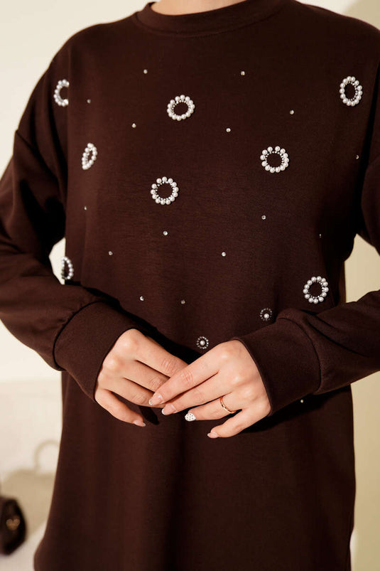 Loyşa Round Pearl Tunic Brown