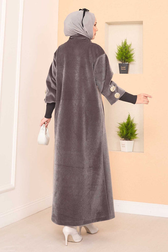 Manteau de luxe en angora à boutons dorés, couleur vison foncé