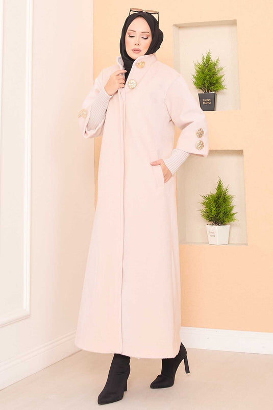 Manteau en angora crème de luxe à boutons dorés