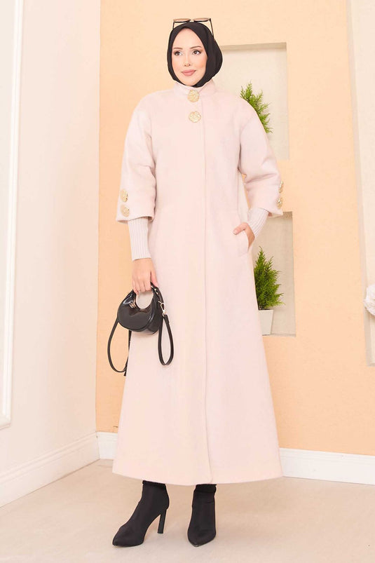 Manteau en angora crème de luxe à boutons dorés