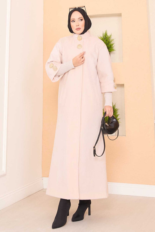 Manteau en angora crème de luxe à boutons dorés