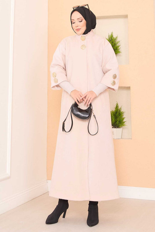 Manteau en angora crème de luxe à boutons dorés