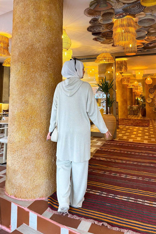 Ensemble deux pièces en tricot pailleté à rayures de luxe Stone