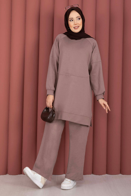 Ensemble double Oyşo avec détails en pierre Luna couleur vison