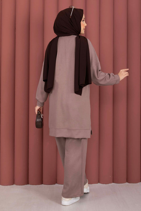 Ensemble double Oyşo avec détails en pierre Luna couleur vison