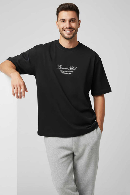 T-shirt uomo Lunuon con stampa, nero
