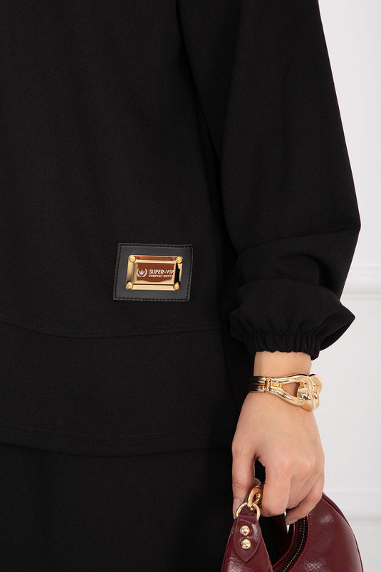 Ensemble jupe et hijab Luvia orné de détails dorés, noir