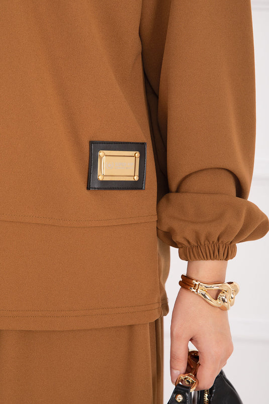 Ensemble jupe et hijab Luvia orné de détails dorés, couleur beige