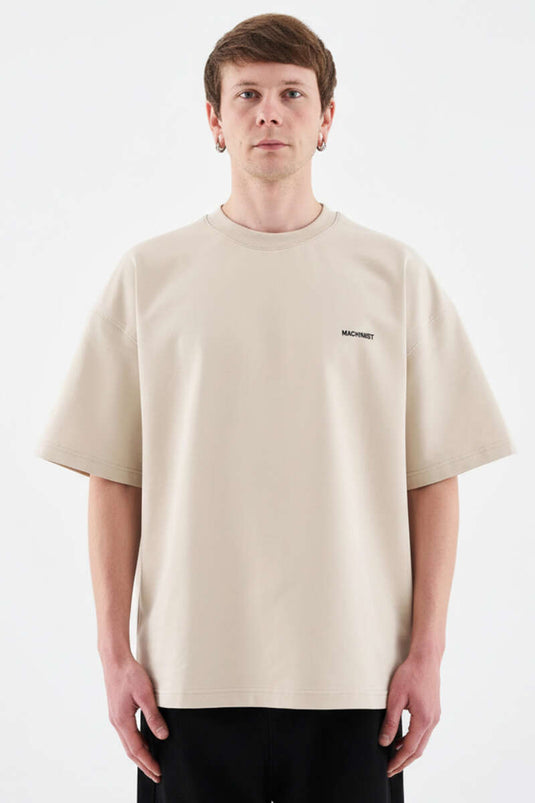 Machinist Geborduurd Oversized Heren T-shirt Beige