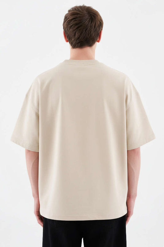 Machinist Geborduurd Oversized Heren T-shirt Beige