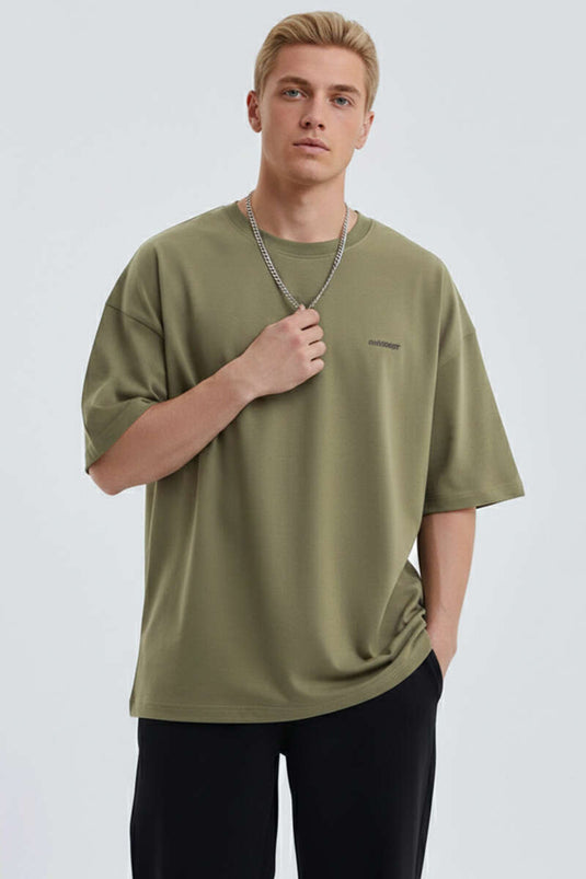 T-shirt homme surdimensionné brodé Machinist kaki