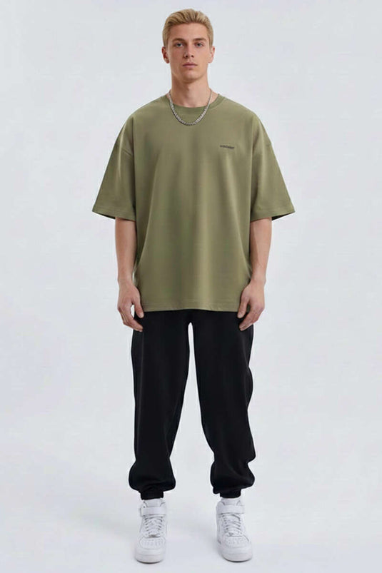 T-shirt homme surdimensionné brodé Machinist kaki