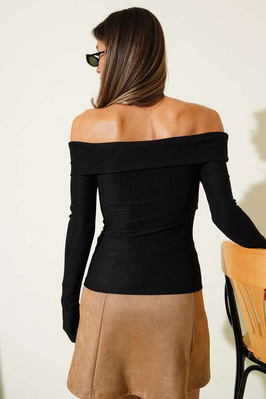 Madonna Cross Neck Blouse Black