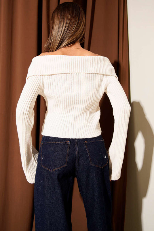 Madonna Collar Zip-Up Cardigan, Beige