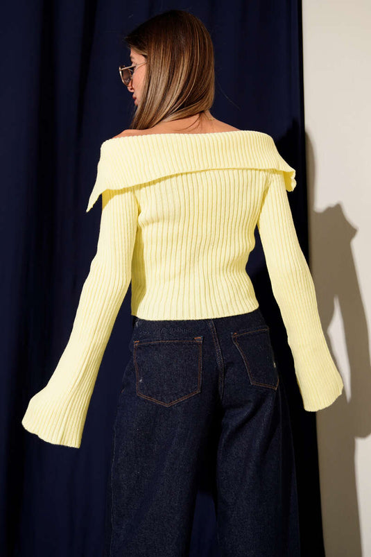 Madonna Collar Zip Cardigan Yellow