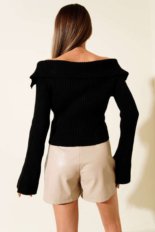 Madonna Collar Zip-Up Cardigan Black