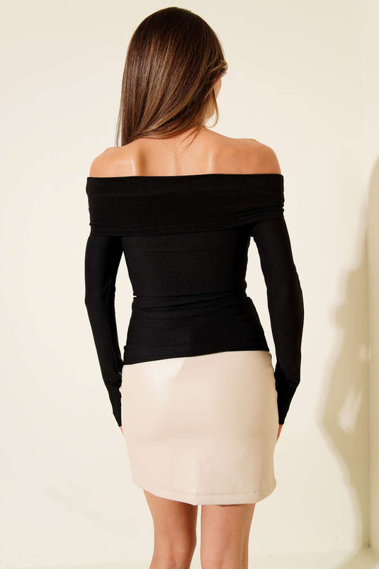 Blouse met Madonna-halslijn en riemdetail, zwart