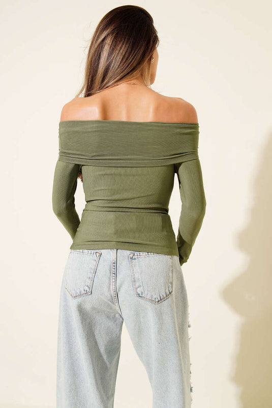 Blouse met Madonna-halslijn en riemdetail, groen