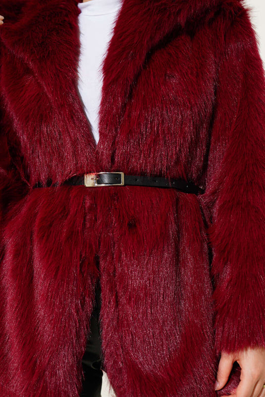 Madonna Yaka Kemerli Kürk Mont Bordo